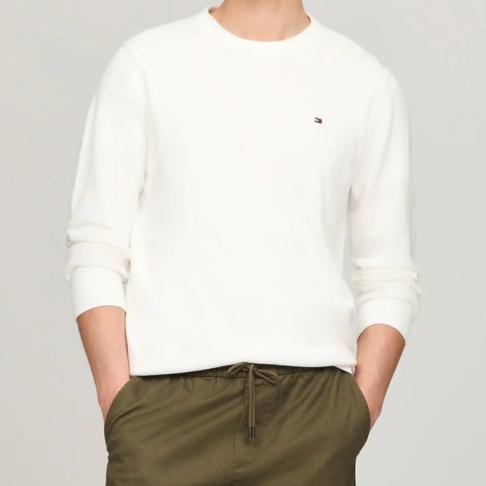NWT Tommy Hilfiger Mens‎ 3XL White Long Sleeve Crew Neck Cotton Knit Sweater